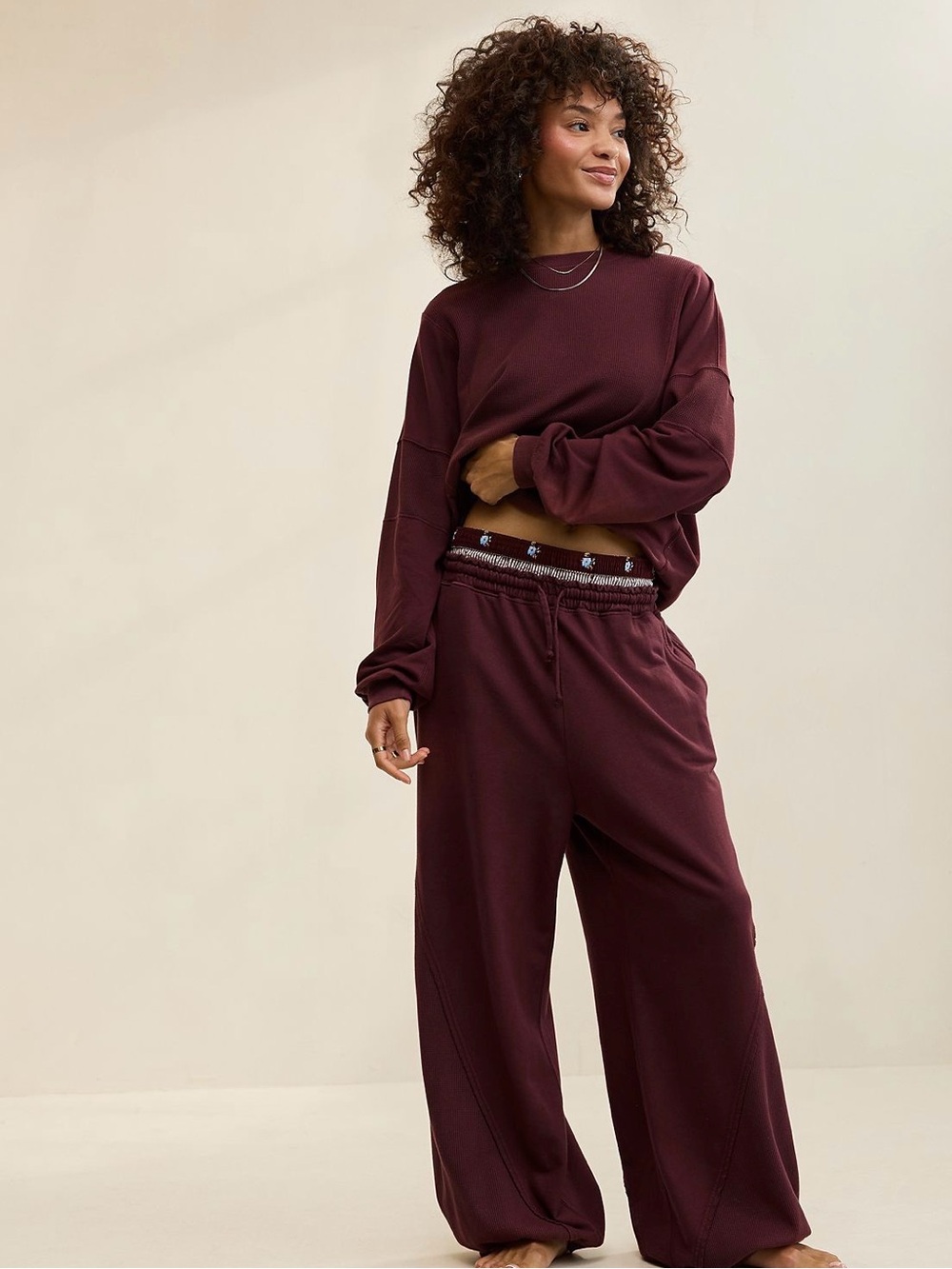 Aerie Boho Joggers in Burgundy - Picture 6 of 8